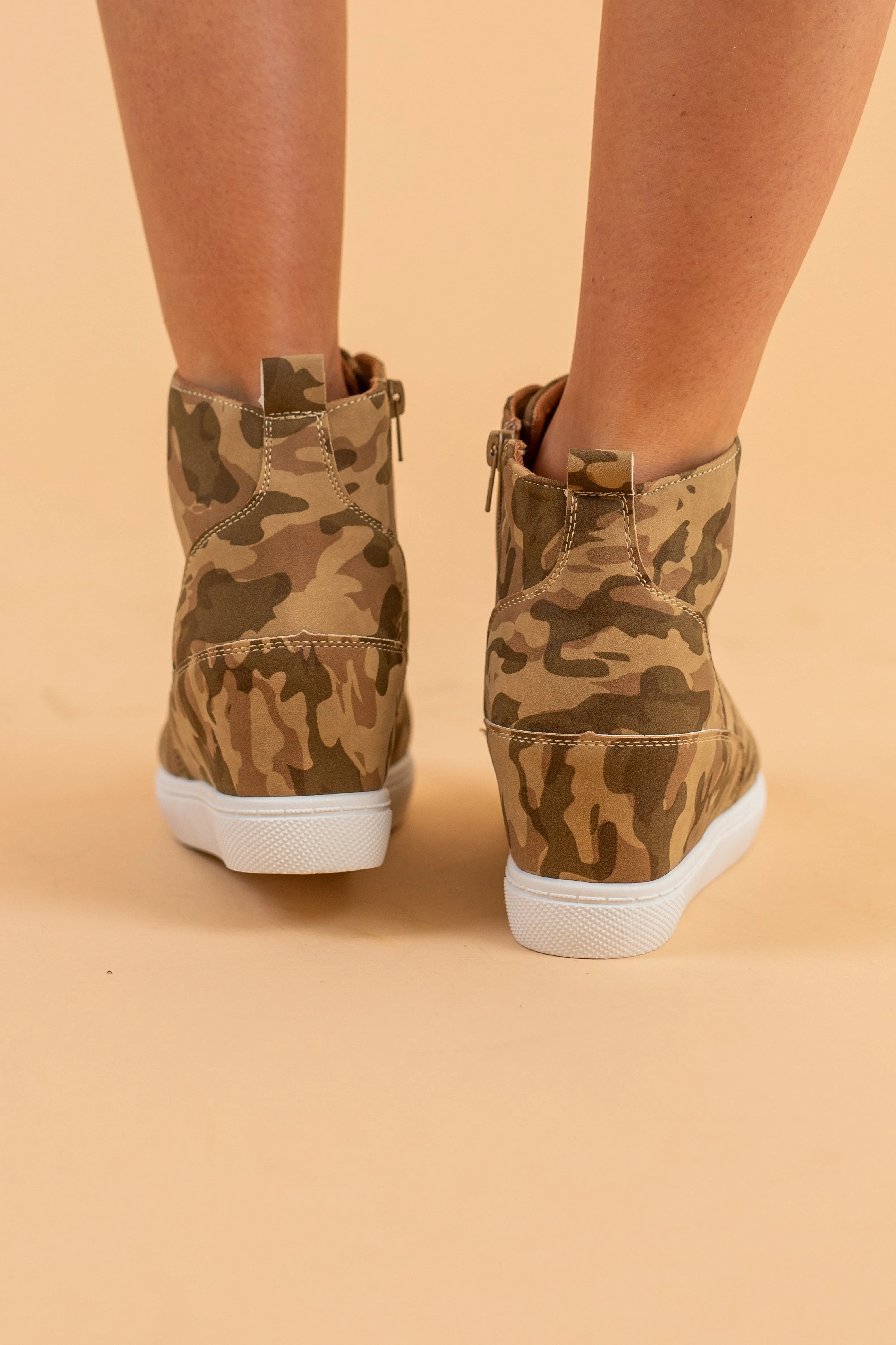 Back In My Life Tan Camo Wedge Sneakers