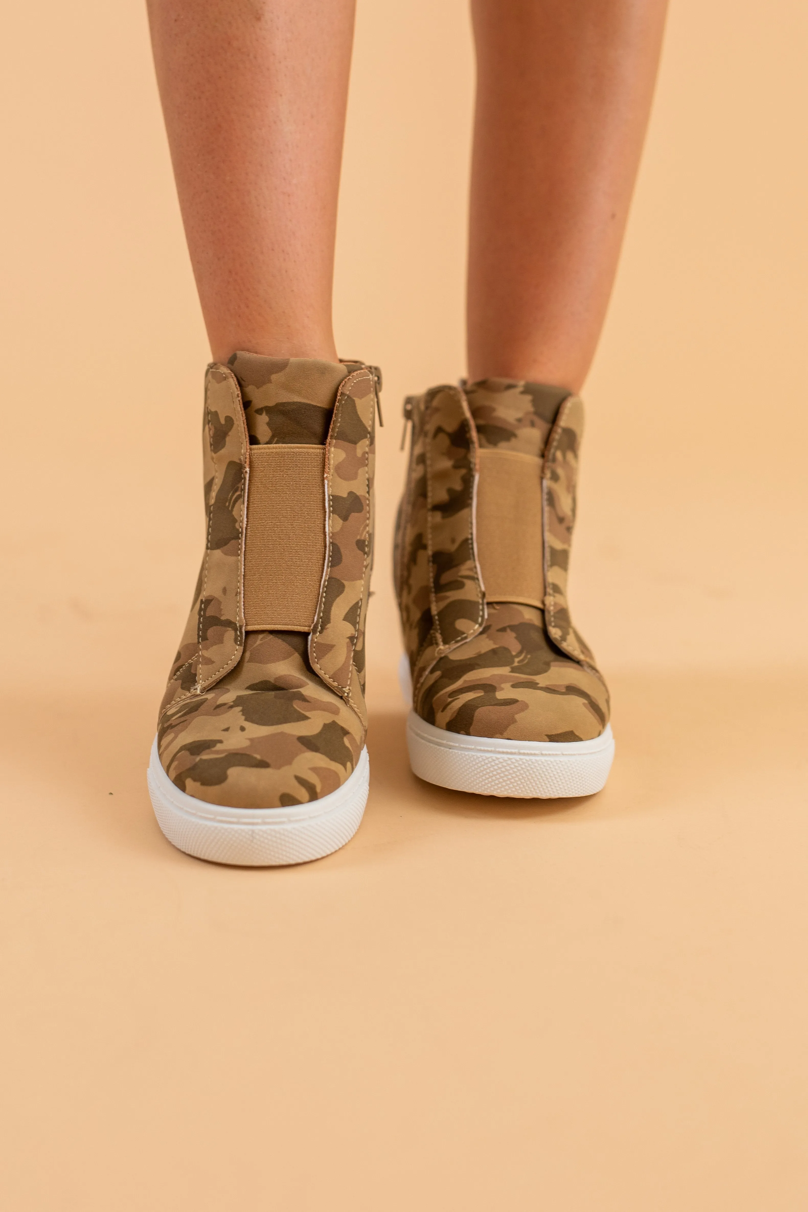 Back In My Life Tan Camo Wedge Sneakers