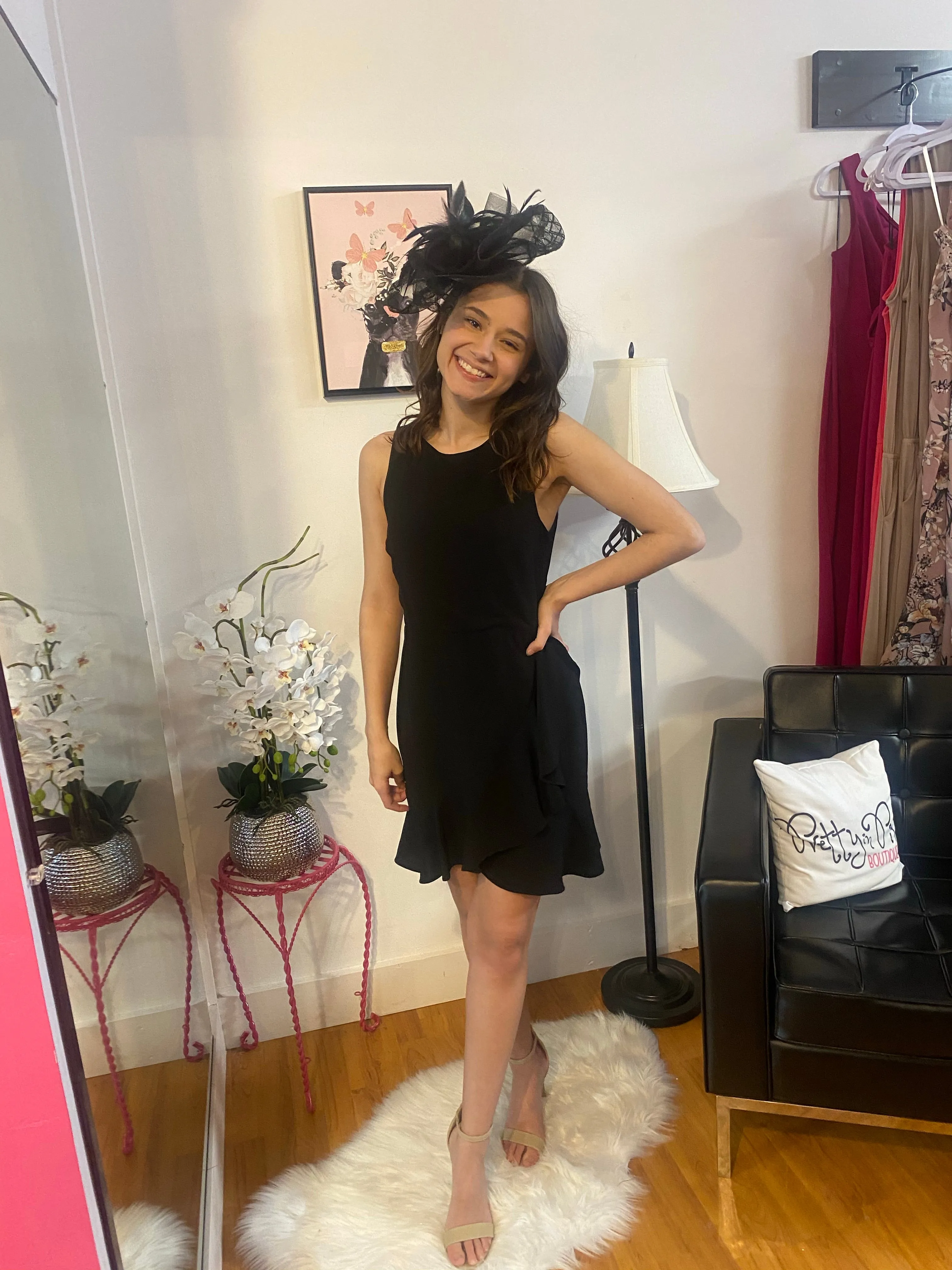 Black Fit and Flare Ruffle Sleeveless Dress