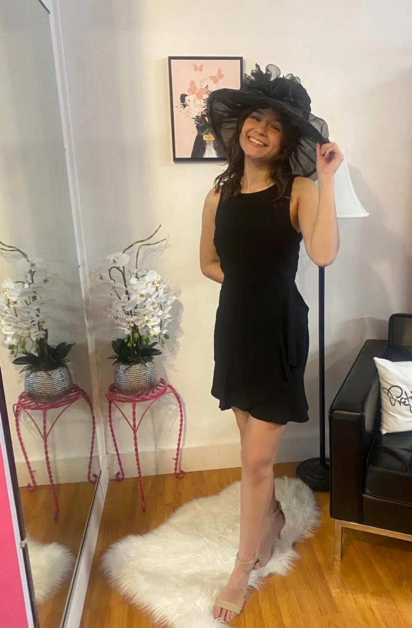 Black Fit and Flare Ruffle Sleeveless Dress