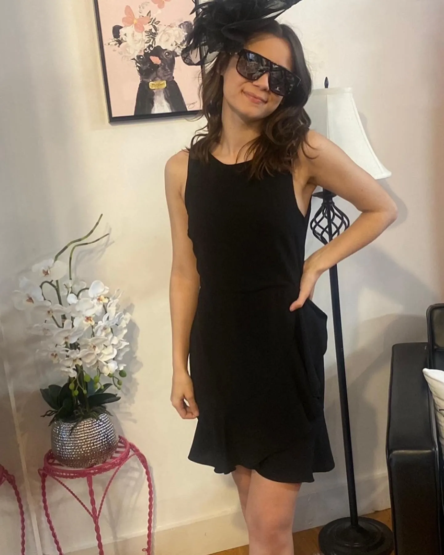 Black Fit and Flare Ruffle Sleeveless Dress