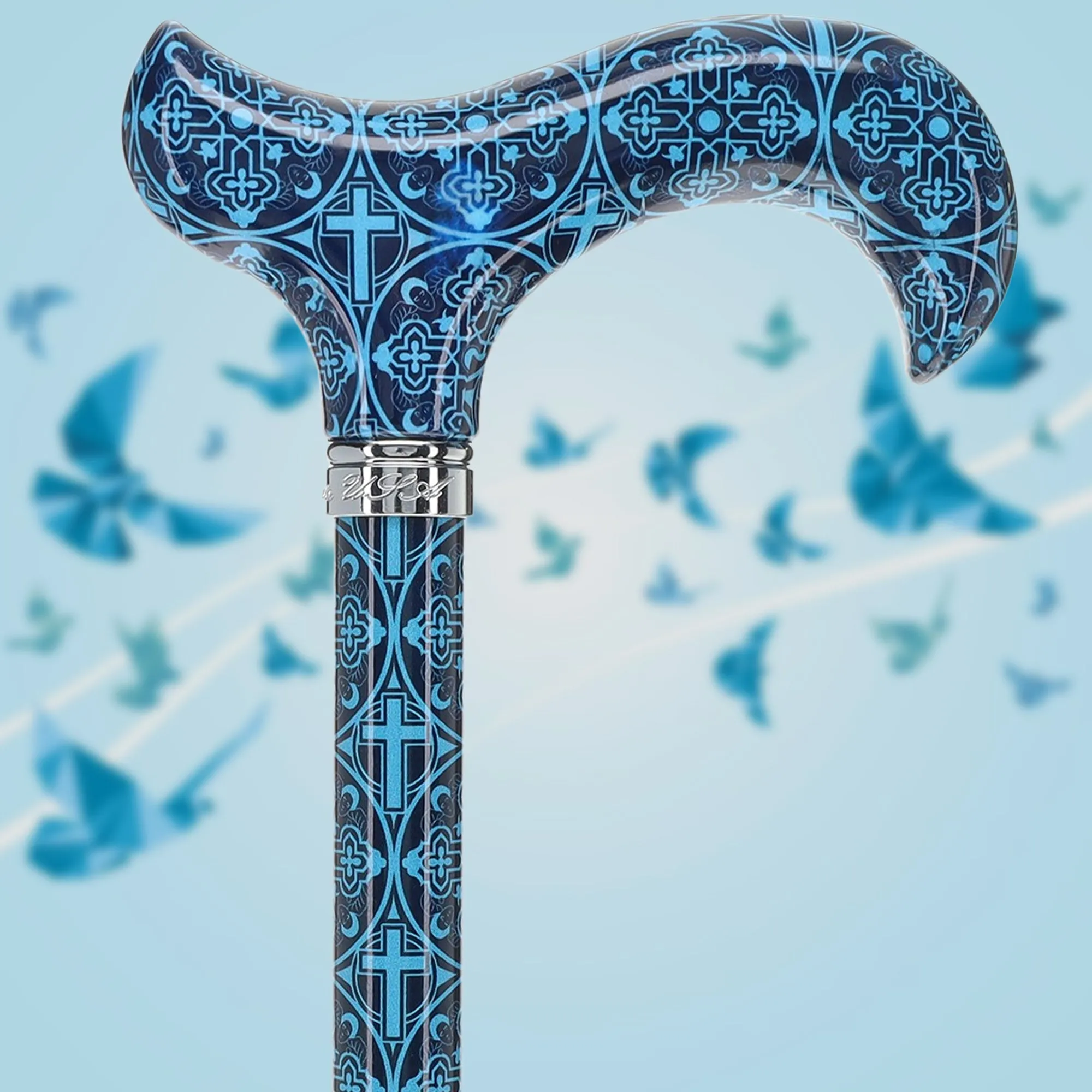 Blue Infinity Cross Designer Derby: Patterned Handle