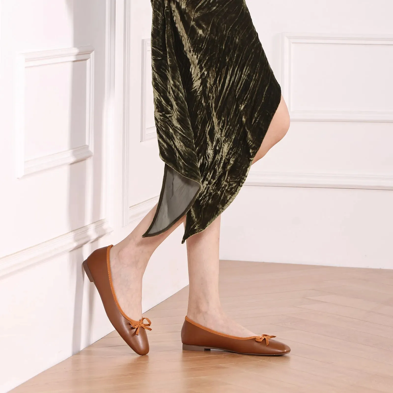 Bowknot Ballet Flats (Elena) Brown