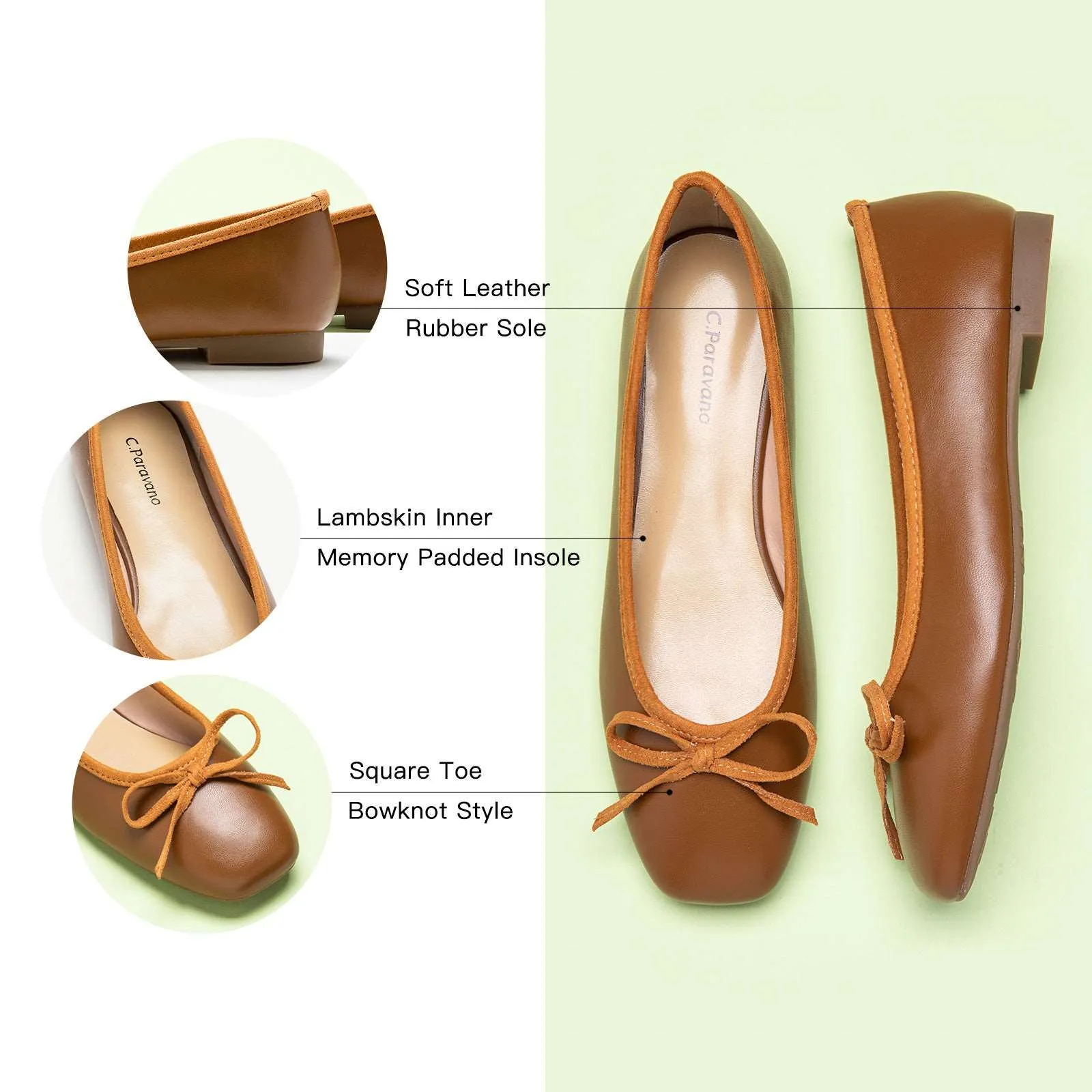 Bowknot Ballet Flats (Elena) Brown