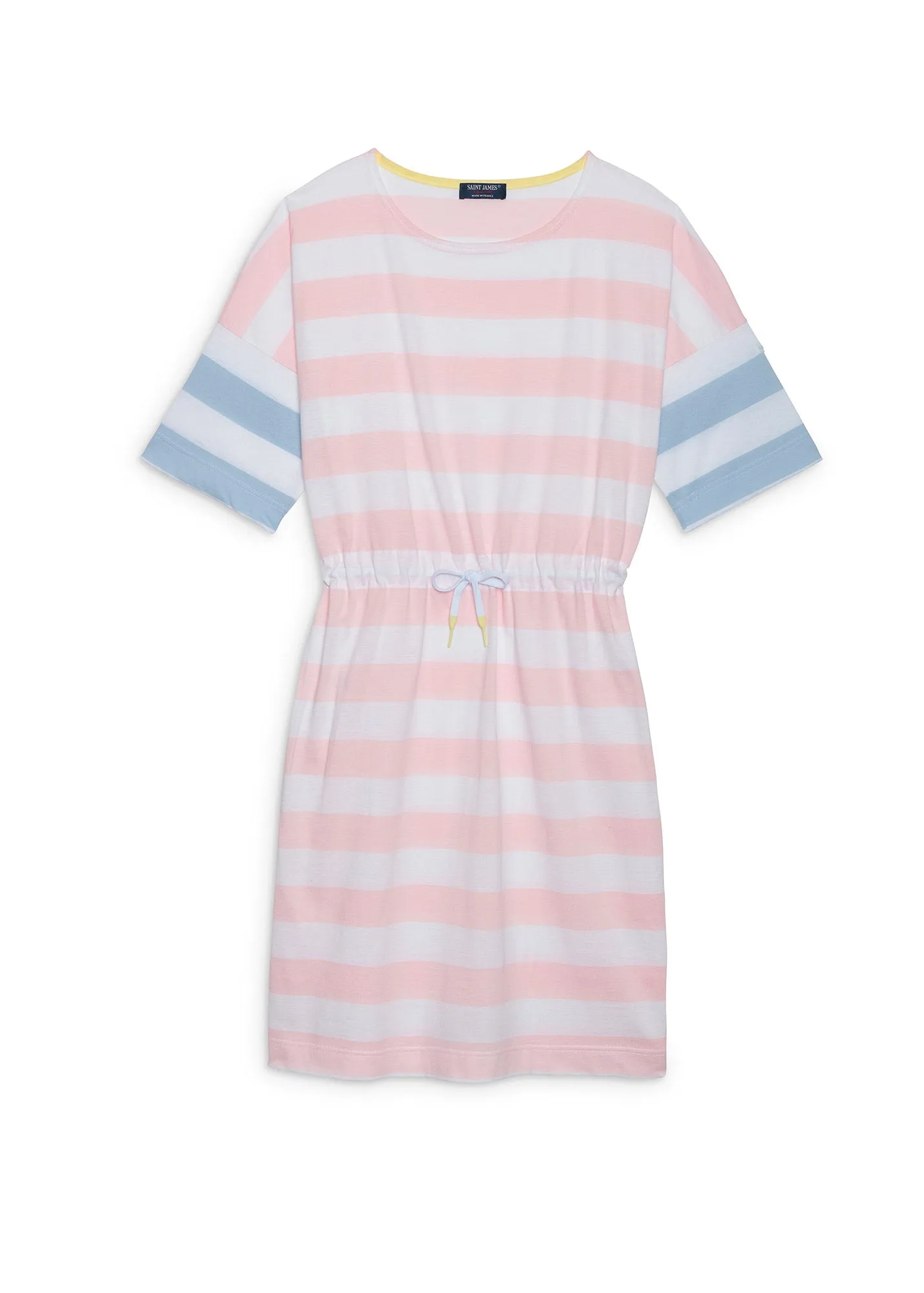 CARANTEC - Cotton Sweatshirt Dress with Short Sleeves (WHITE / PALE PINK / LIGHT BLUE)
