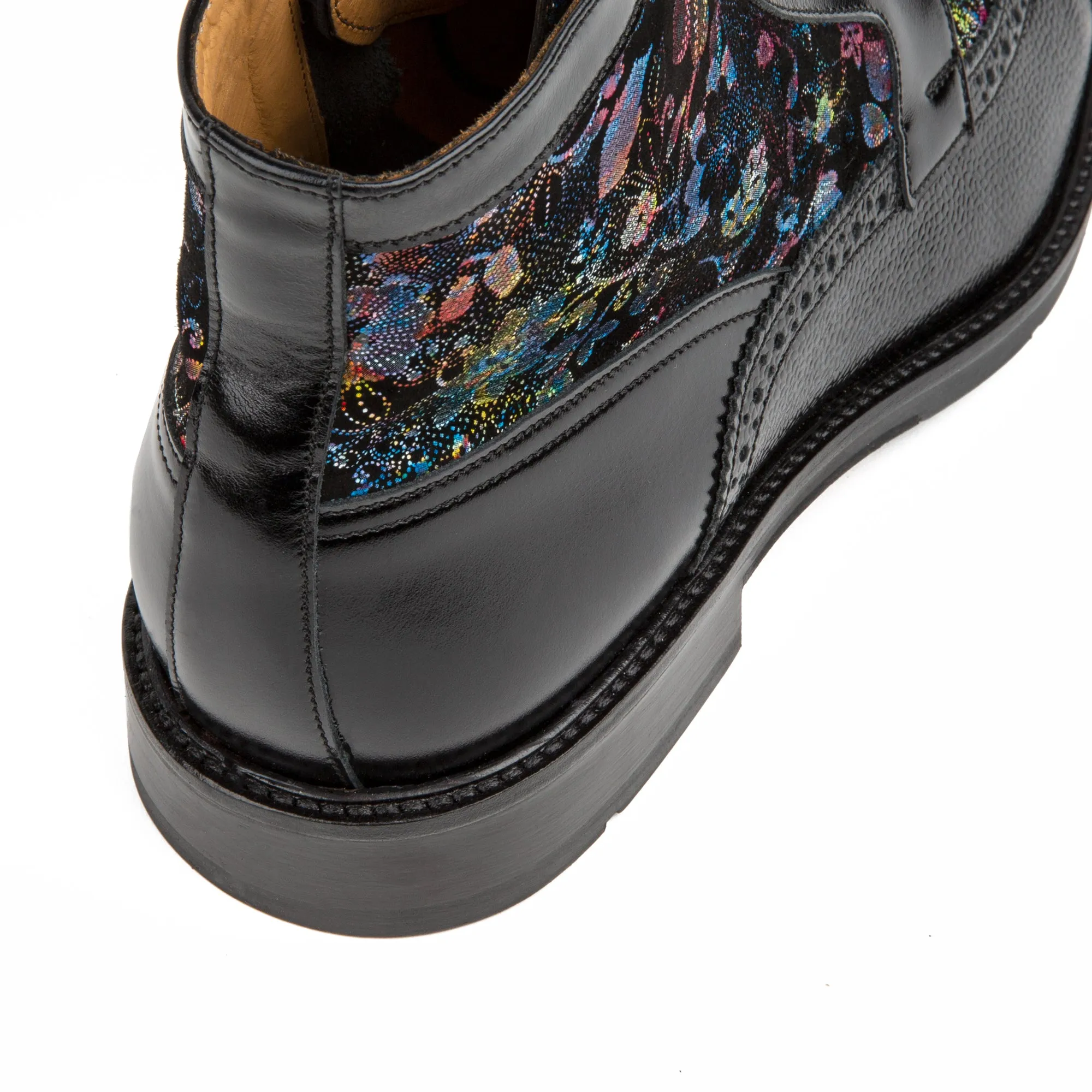 Charles - Black Flower - Men's lace up and zip up dressy leather boot
