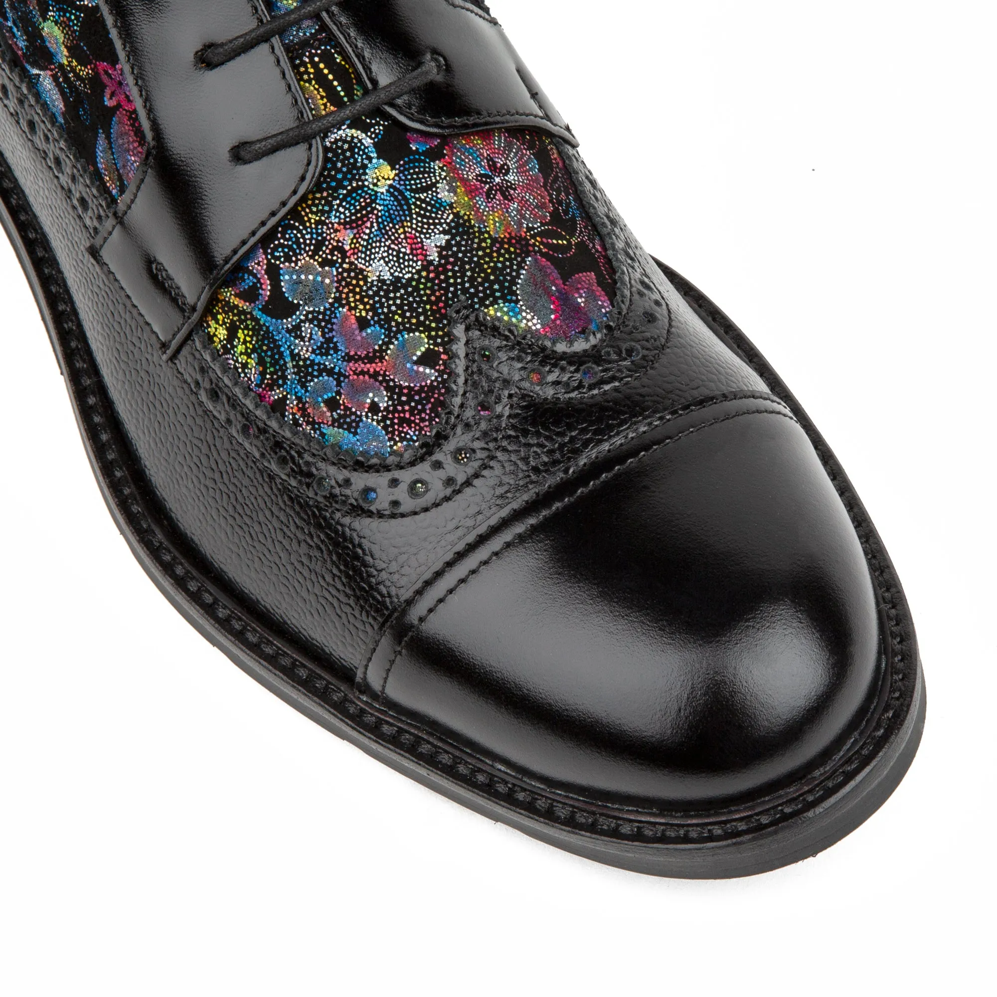 Charles - Black Flower - Men's lace up and zip up dressy leather boot