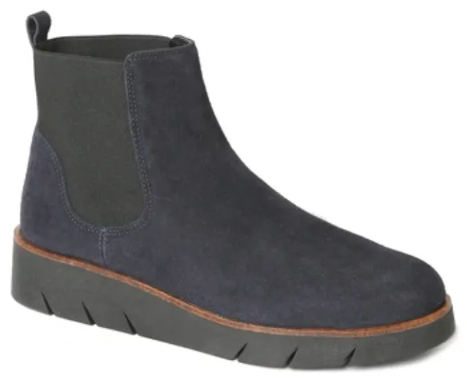 Coral dark blue suede wedge booties