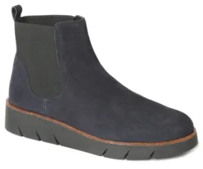 Coral dark blue suede wedge booties