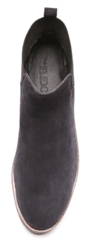 Coral dark blue suede wedge booties
