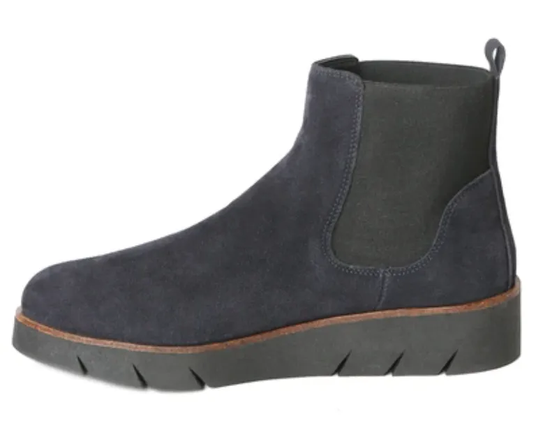 Coral dark blue suede wedge booties