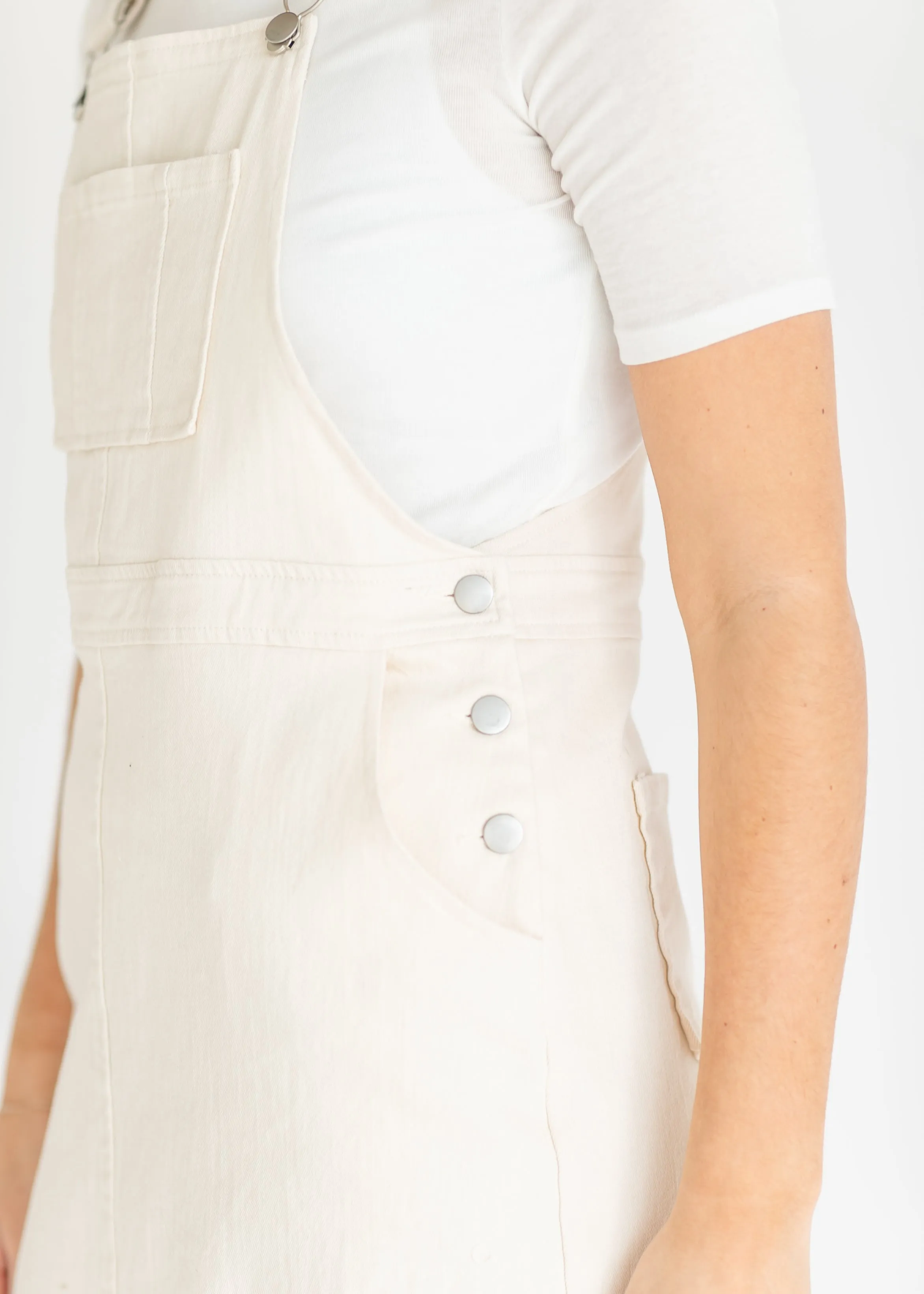Cream Denim Jumper Overall Dress
