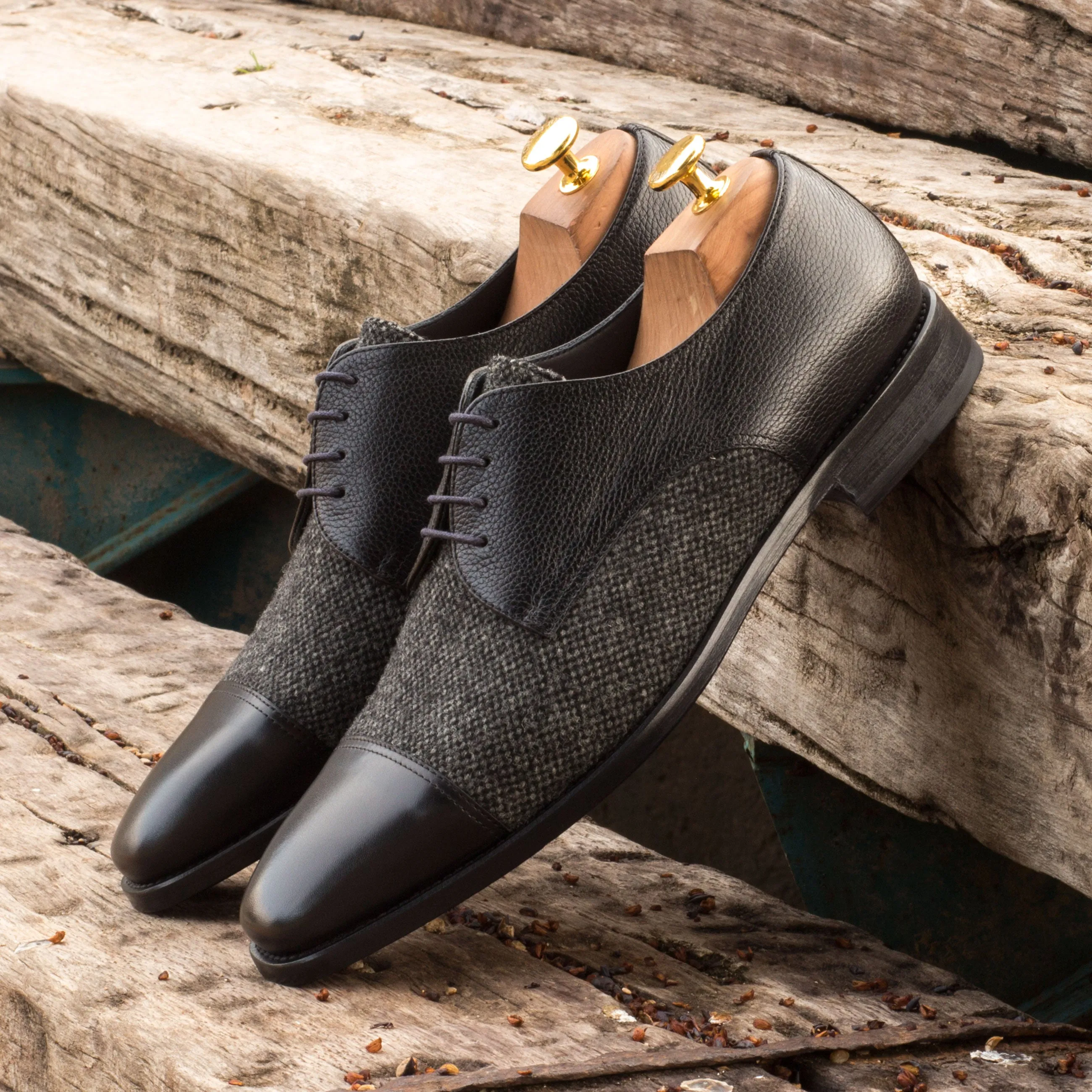 DapperFam Vero in Nailhead / Black Men's Sartorial & Italian Full Grain Leather Derby