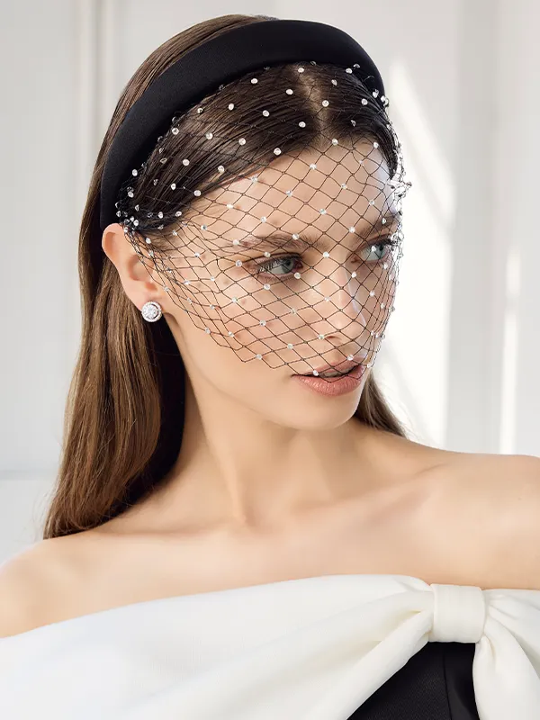 Darcey Black Diamante Netted Headpiece