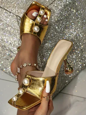 Fashion Beads Square Head High Heel MHE1092