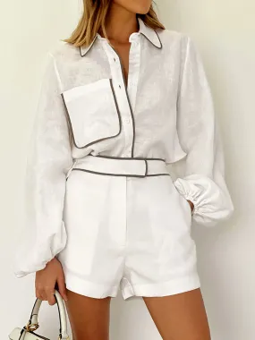 Fiora Contrast Trim Cotton-Linen Set