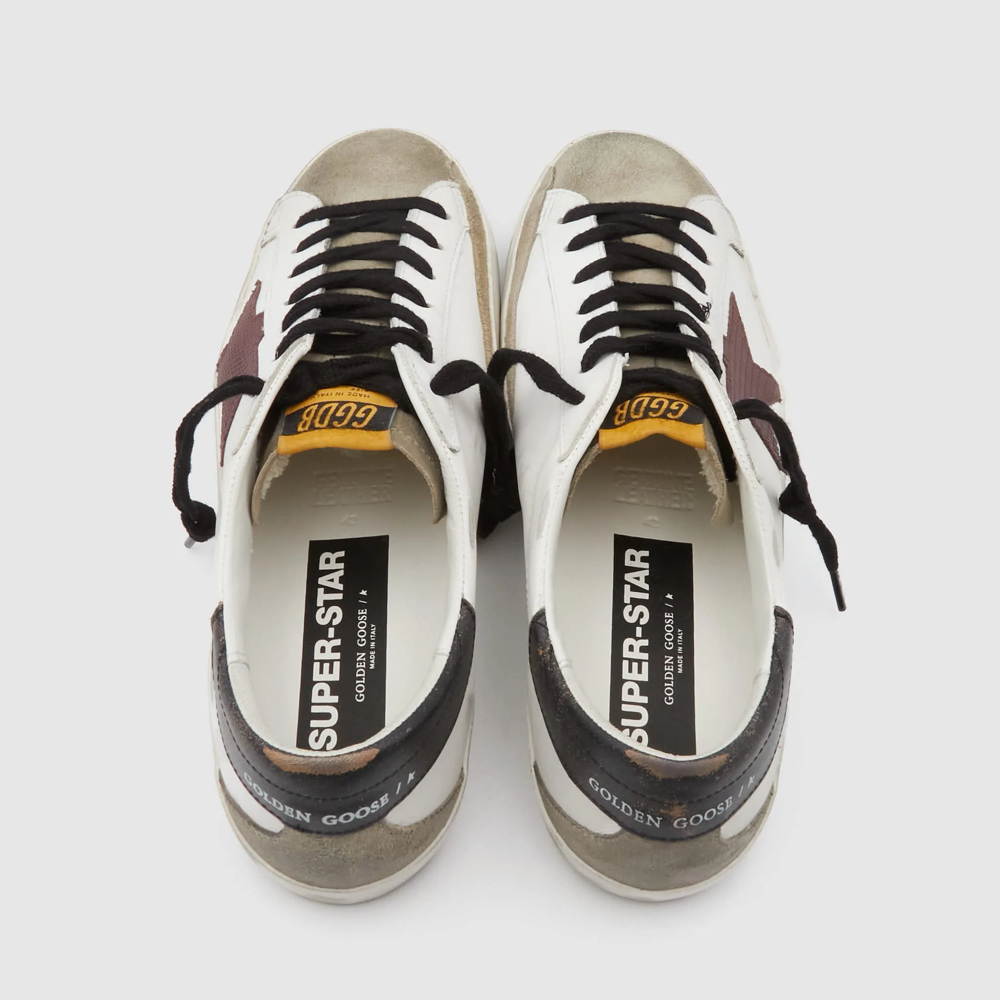 Golden Goose Superstar White Burgundy Suede and Napa Leather Sneakers