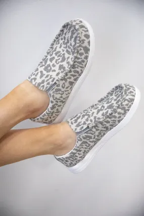 Grey Animal Print Slip On Shoes