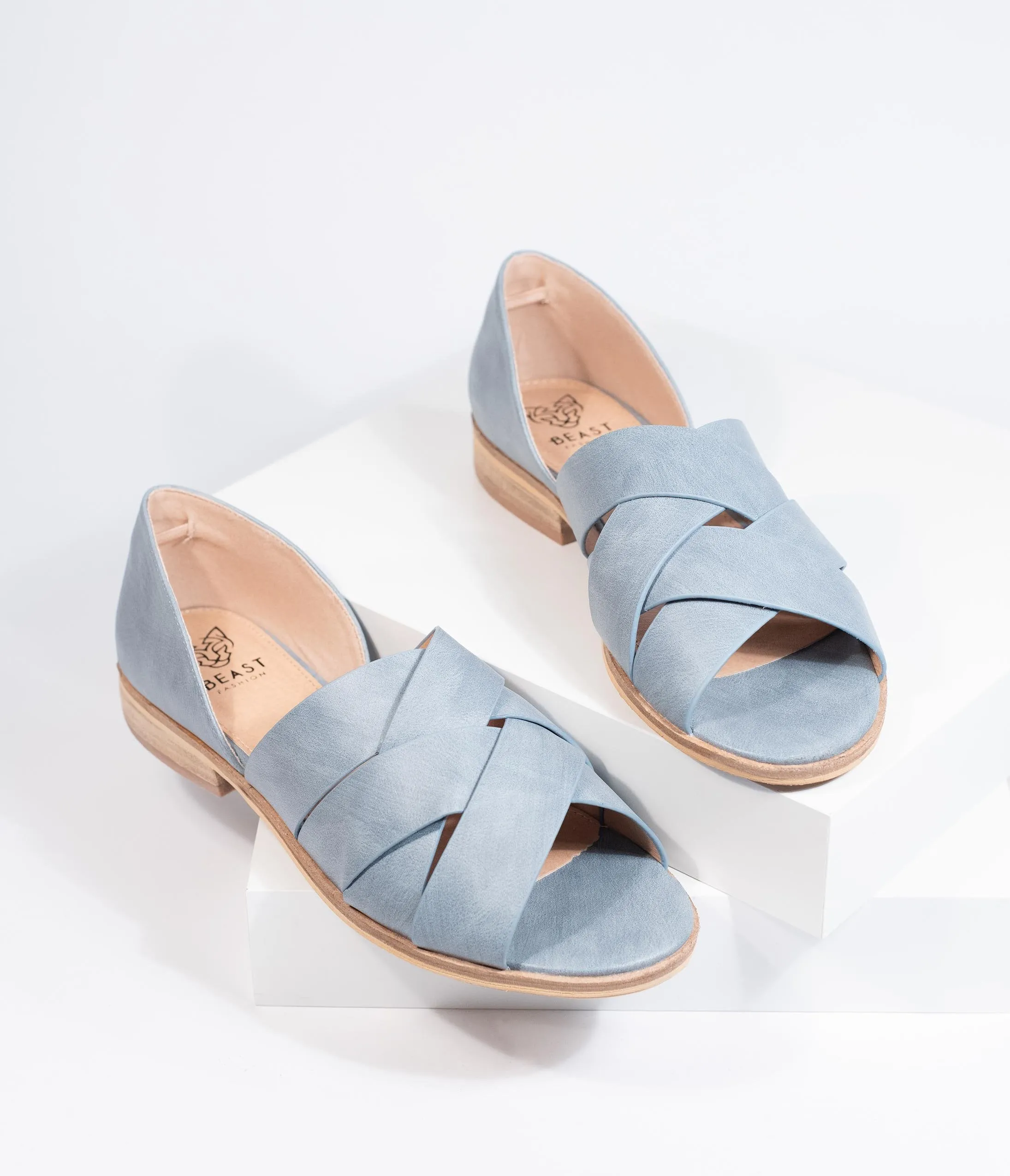 Grey Leatherette Woven Open Toe Sandals