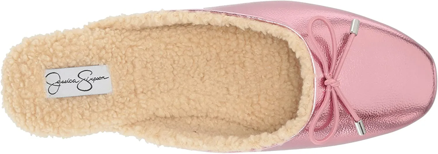 Jessica Simpson Tracee Metallic Pink Cozy Fur Round Toe Slip On Flat Slippers