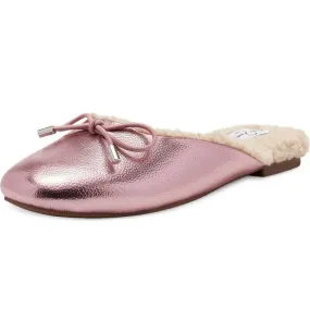 Jessica Simpson Tracee Metallic Pink Cozy Fur Round Toe Slip On Flat Slippers