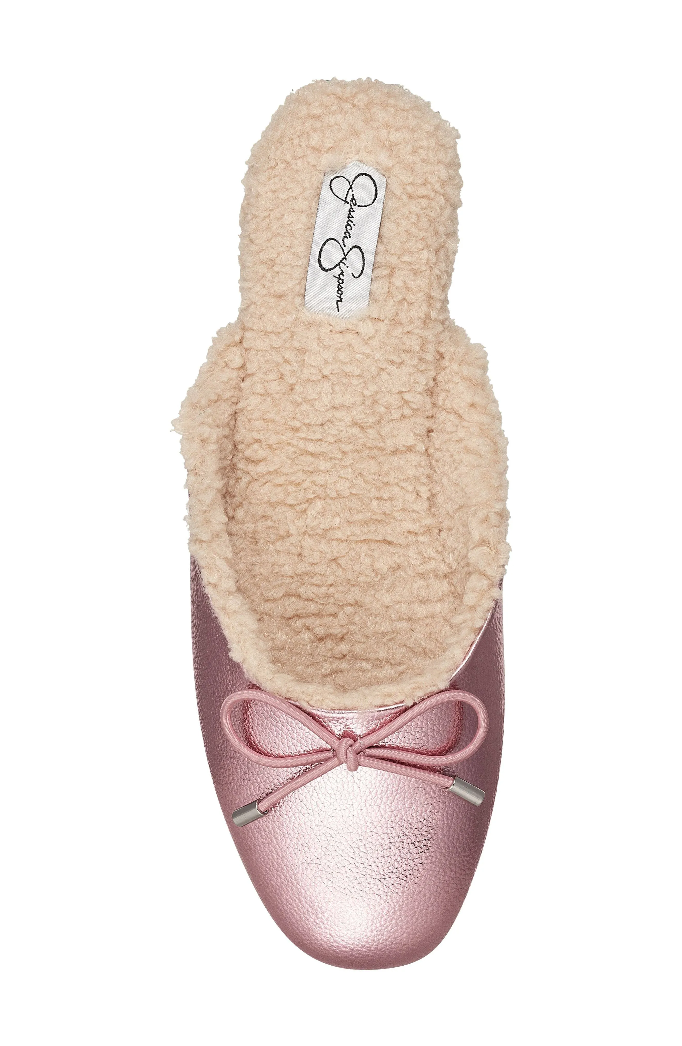 Jessica Simpson Tracee Metallic Pink Cozy Fur Round Toe Slip On Flat Slippers