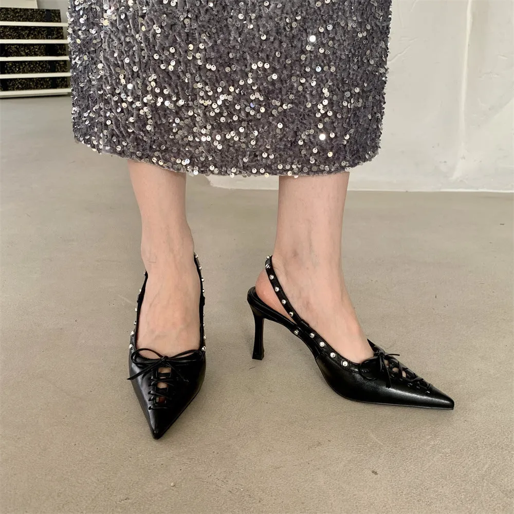 Metallic Bow Lace Up Heels