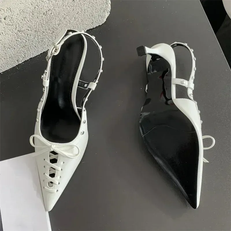 Metallic Bow Lace Up Heels