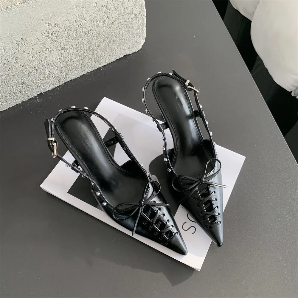 Metallic Bow Lace Up Heels