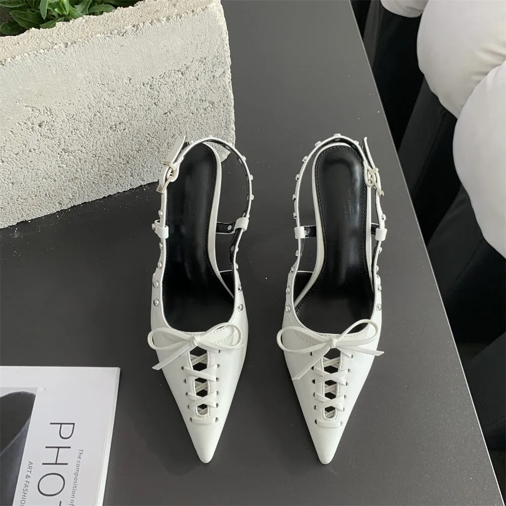 Metallic Bow Lace Up Heels