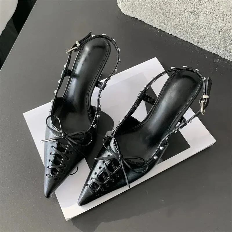Metallic Bow Lace Up Heels