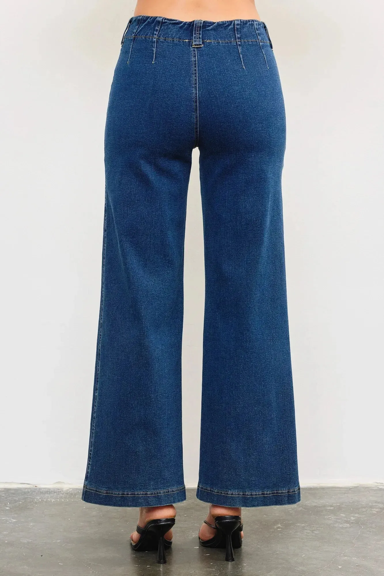Mid Waist Wide Leg Two Long Pocket Jeans