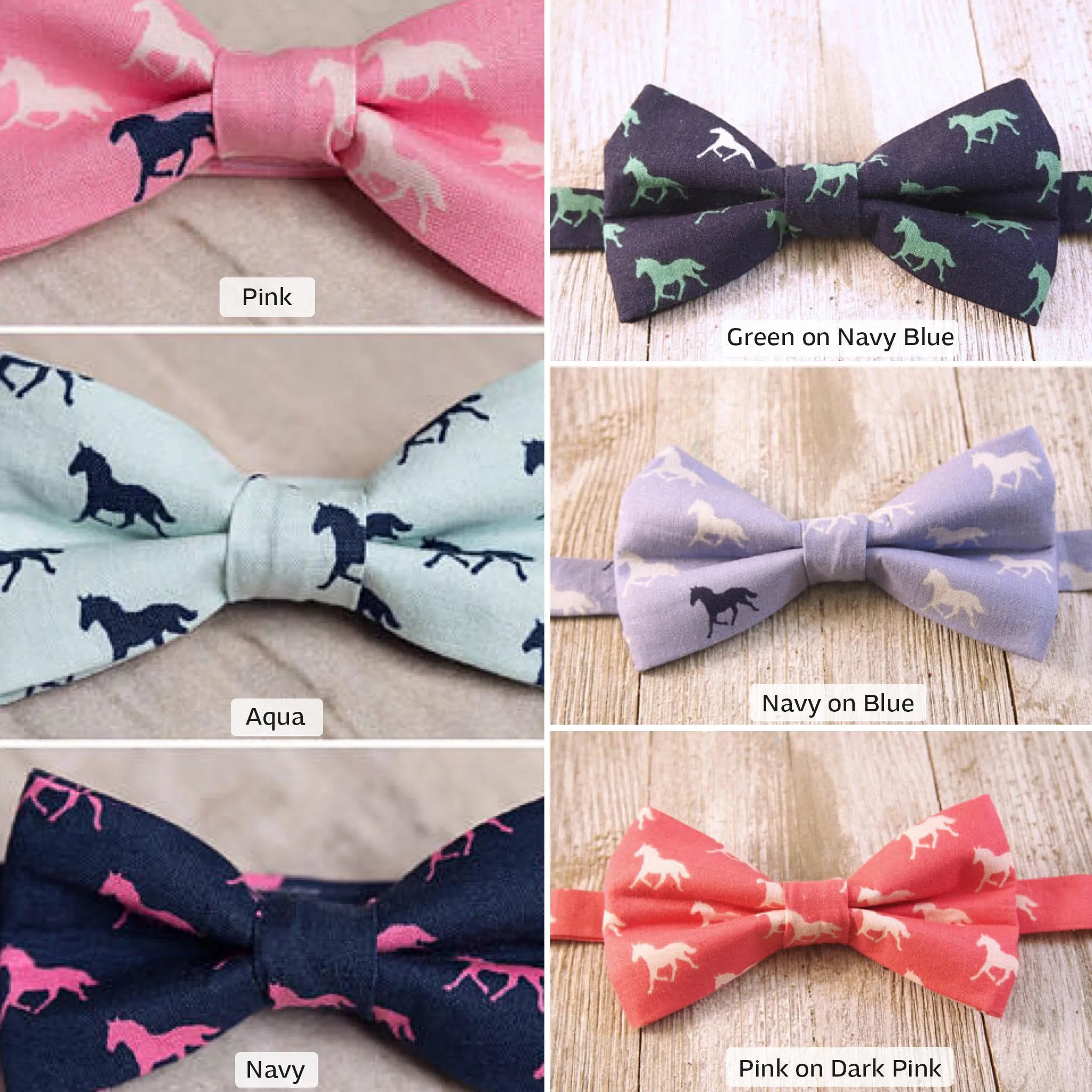 Navy on Blue Horses Bow Tie