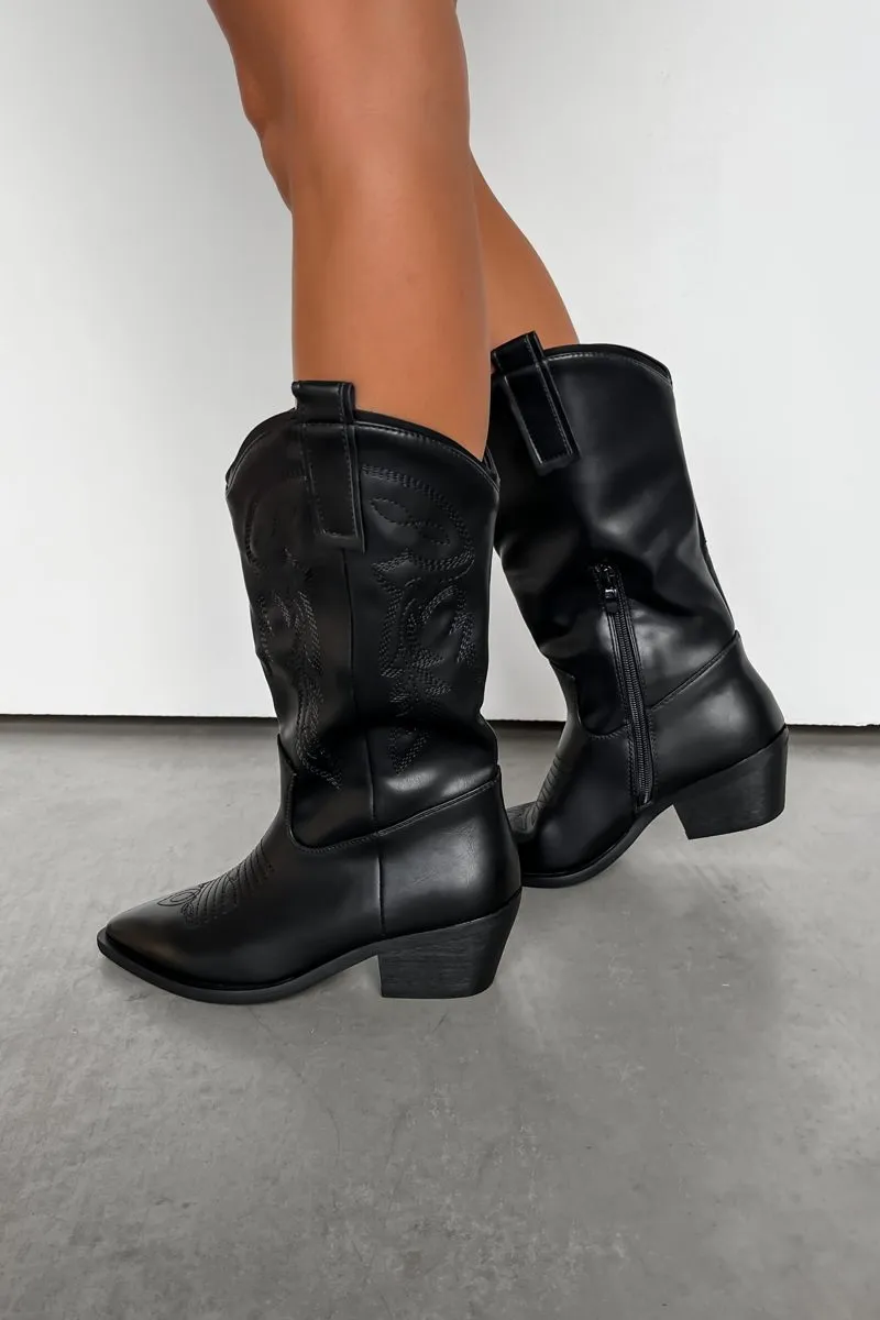NEVADA Cowboy Western Boots - Black PU