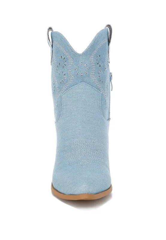 Nigara Cut Out Detail Denim Cowboy Boots