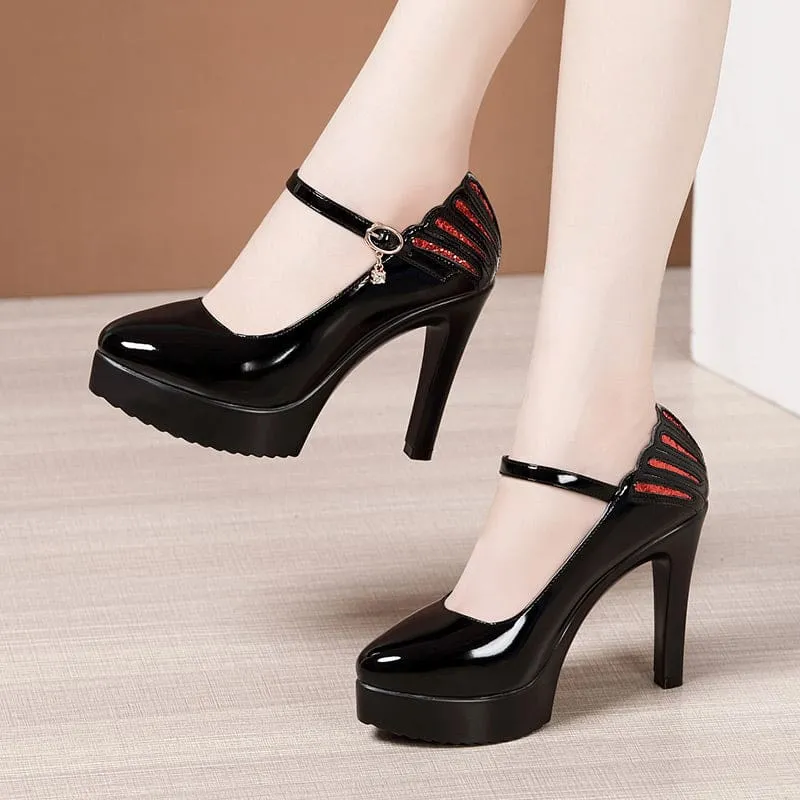 Patent Leather Thick With Pointed Toe High Heels