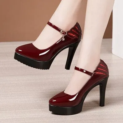 Patent Leather Thick With Pointed Toe High Heels