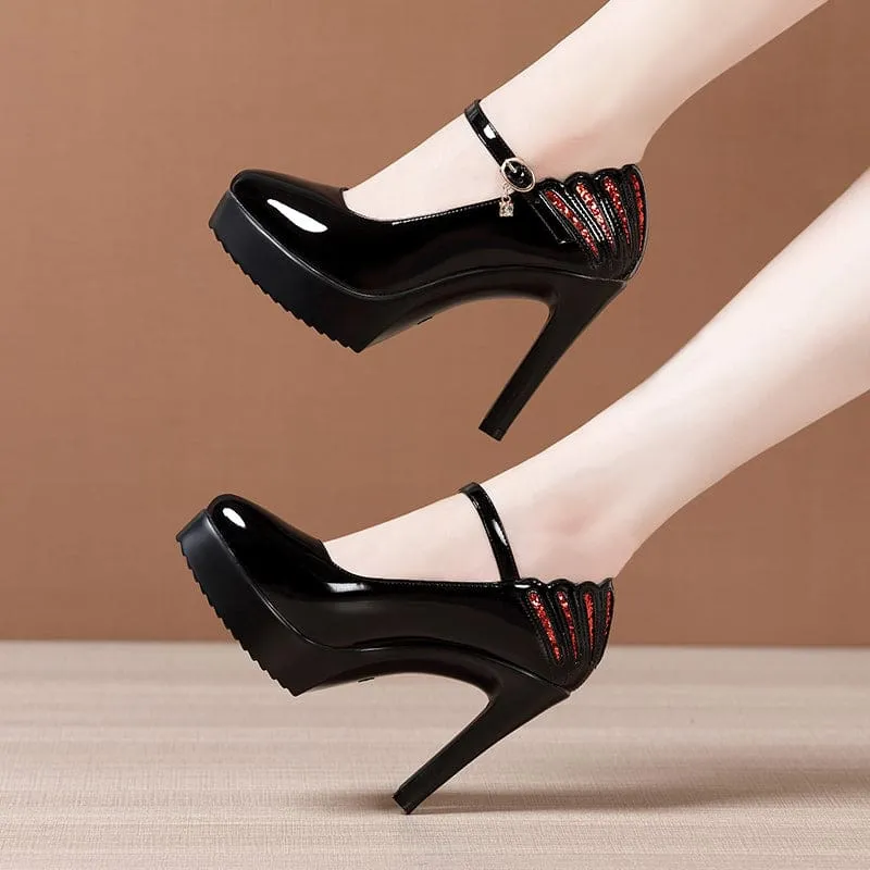 Patent Leather Thick With Pointed Toe High Heels