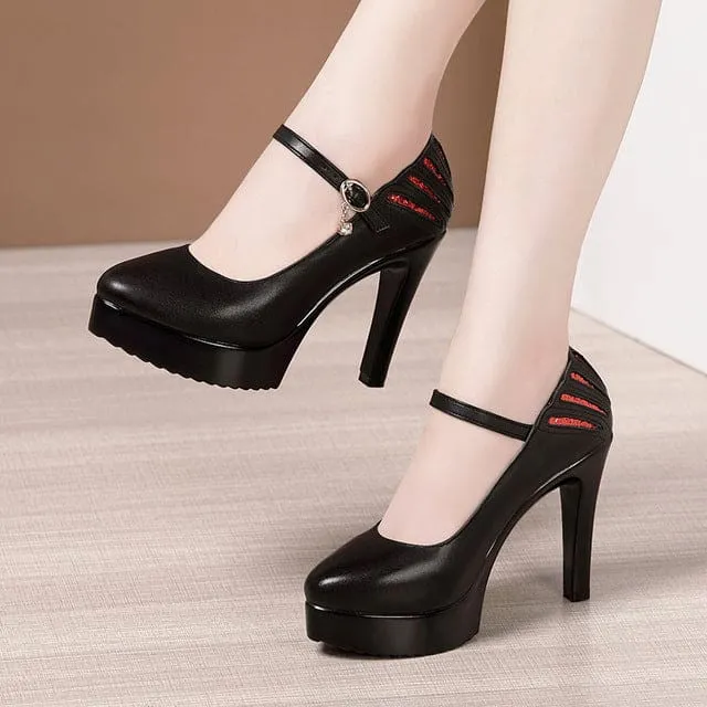 Patent Leather Thick With Pointed Toe High Heels