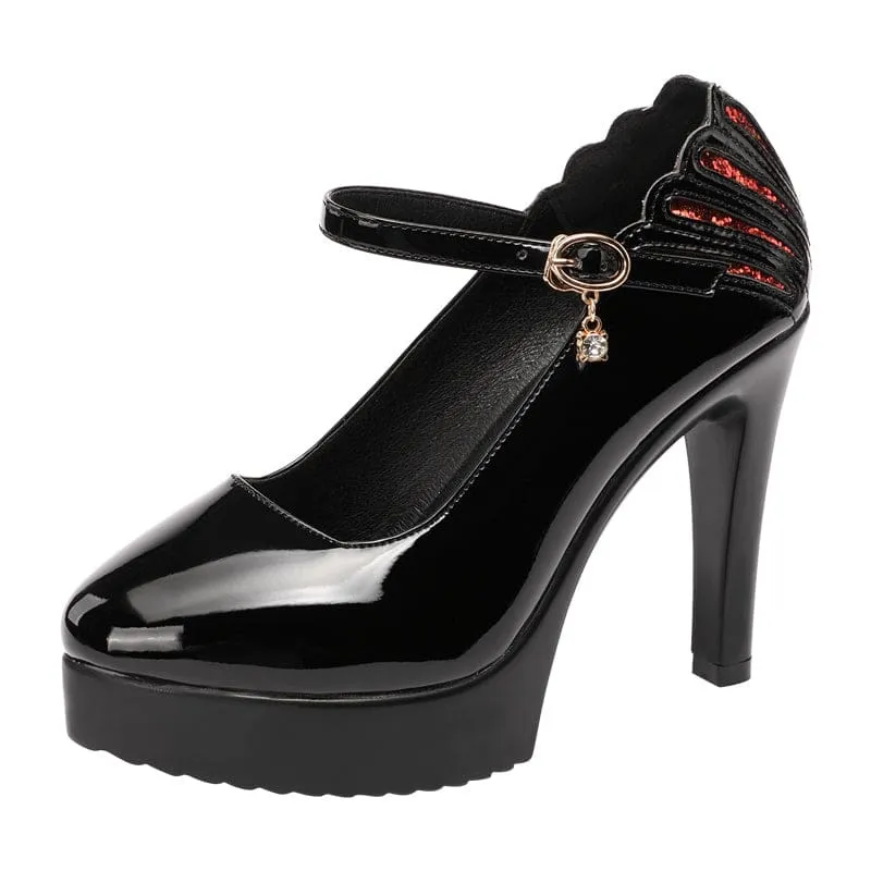 Patent Leather Thick With Pointed Toe High Heels
