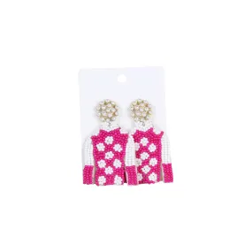 Pink/White Polka Dot Jockey Silk Earrings