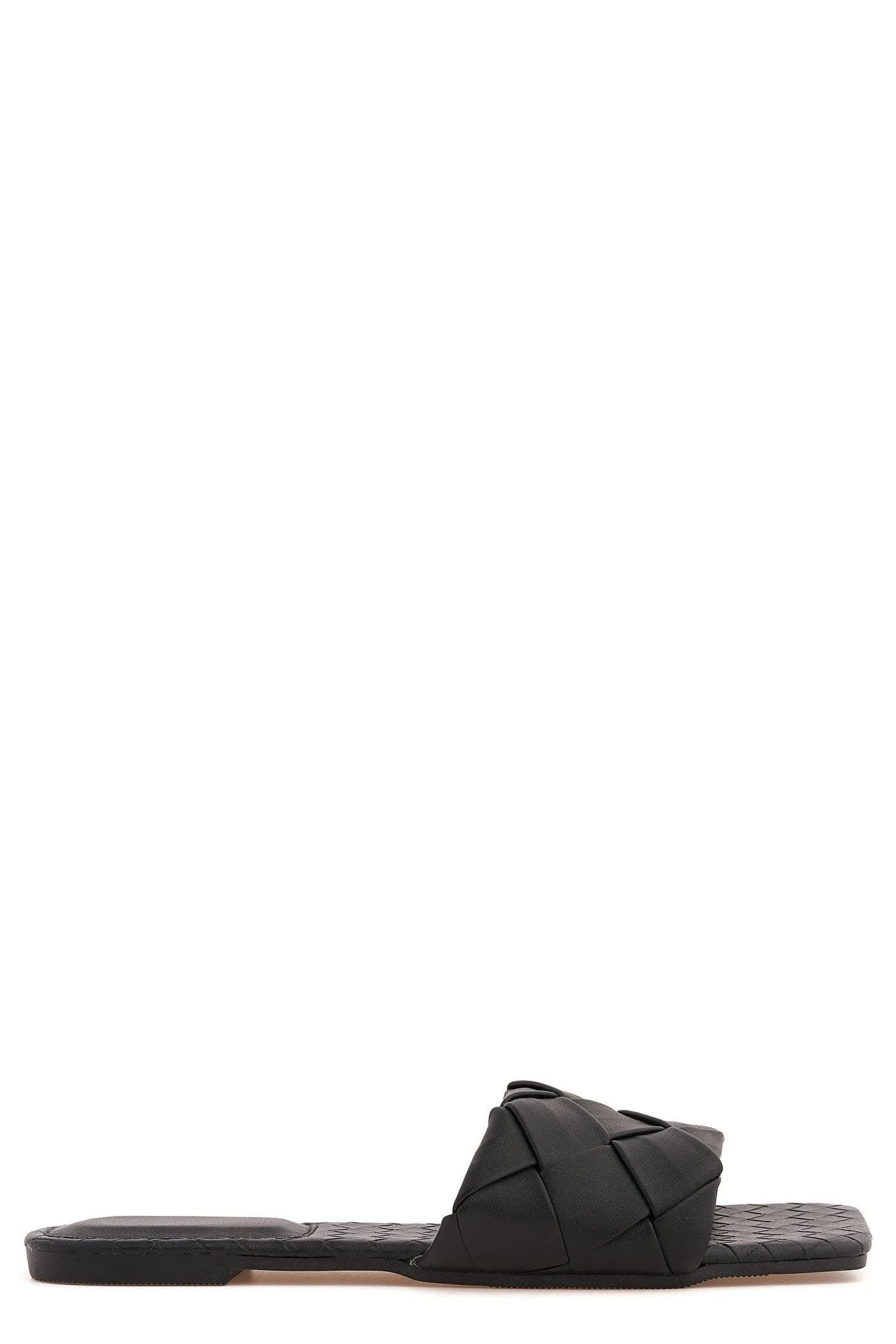 Raffia Crossover Plait Band Slider in Black