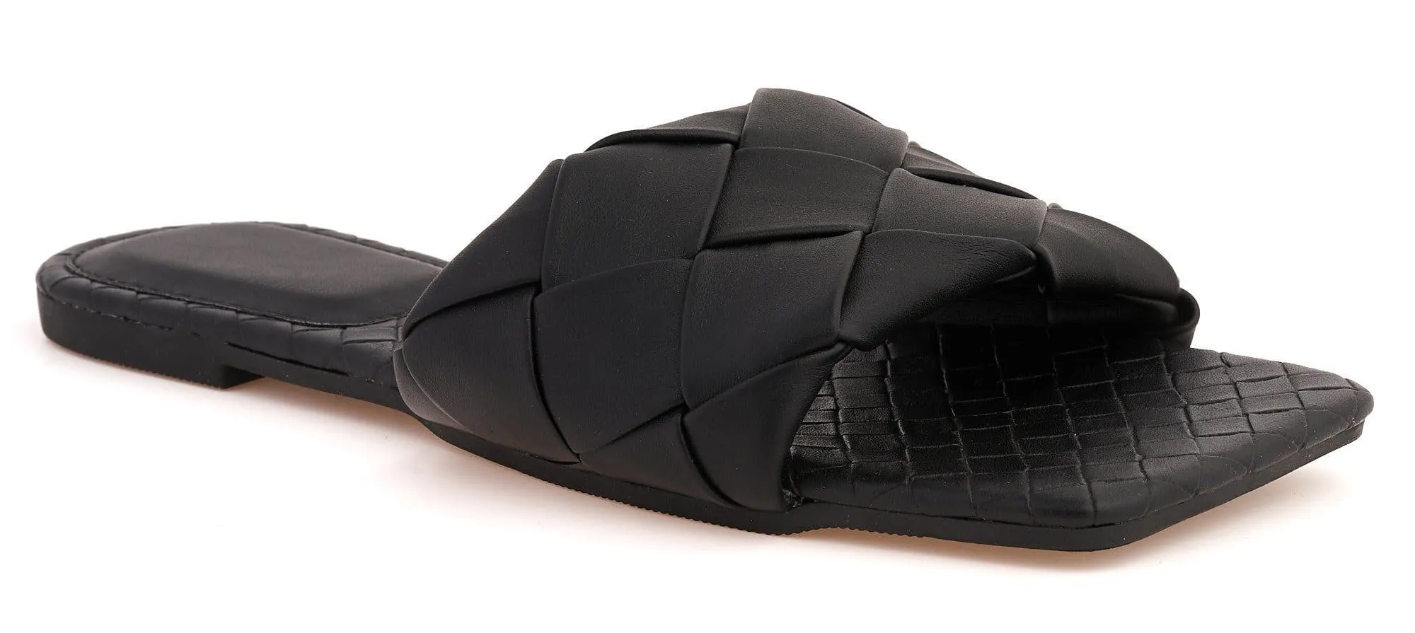 Raffia Crossover Plait Band Slider in Black