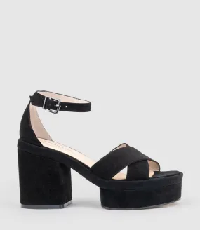 RETRO90 Exaggerated Platform Sandal in Black Suede