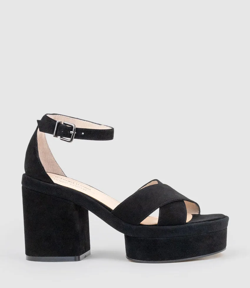 RETRO90 Exaggerated Platform Sandal in Black Suede