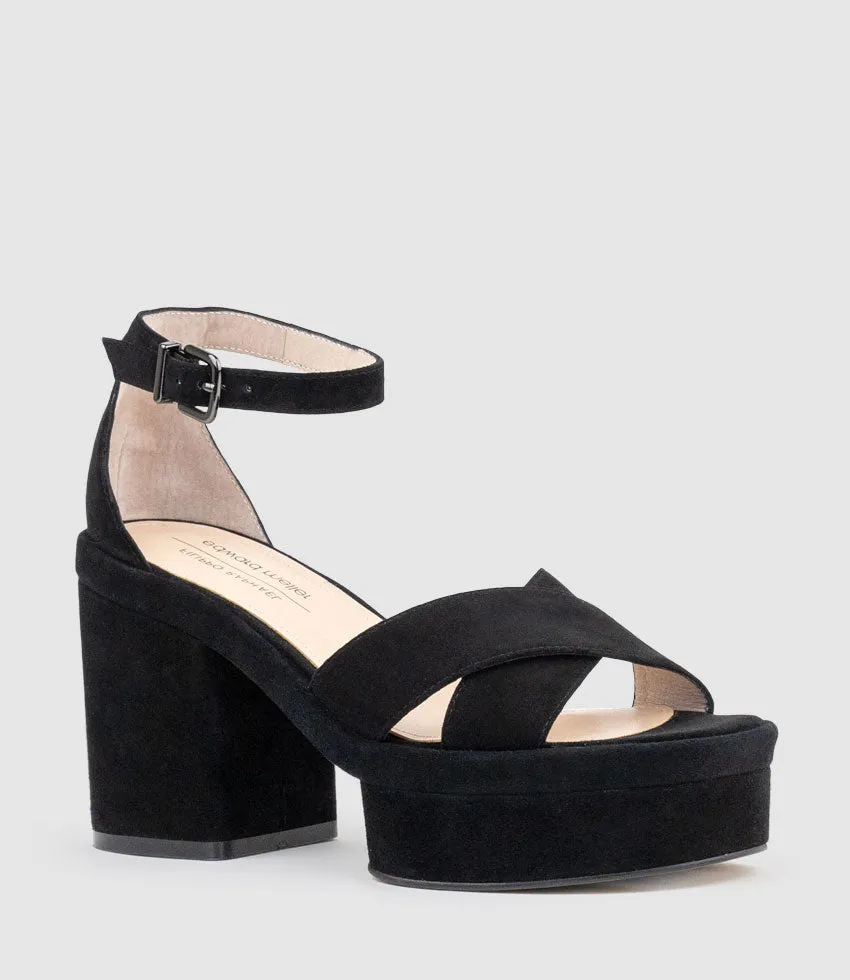 RETRO90 Exaggerated Platform Sandal in Black Suede