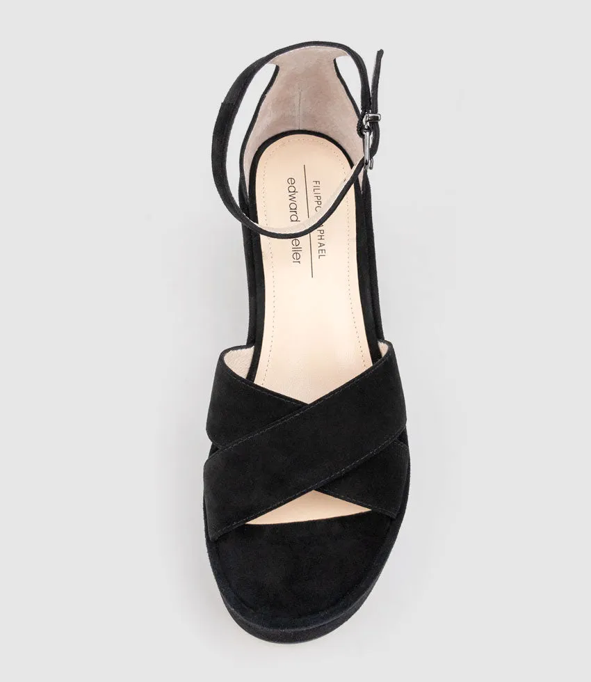RETRO90 Exaggerated Platform Sandal in Black Suede