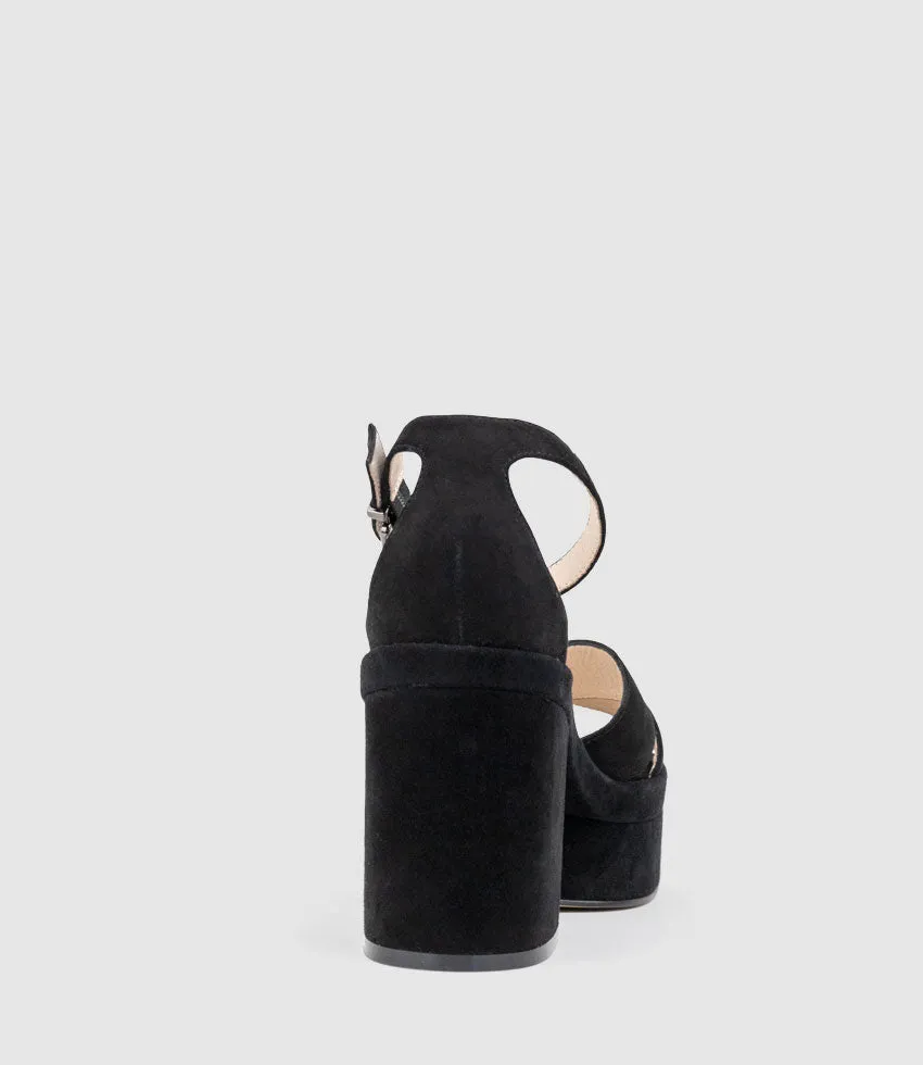 RETRO90 Exaggerated Platform Sandal in Black Suede