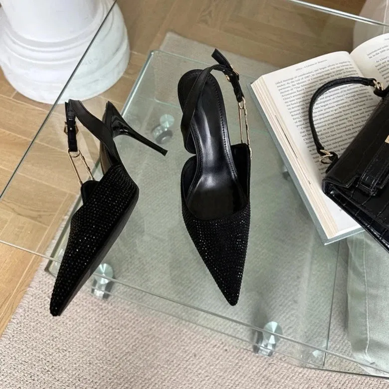 Rhinestone Buckle Pointed Toe Heels