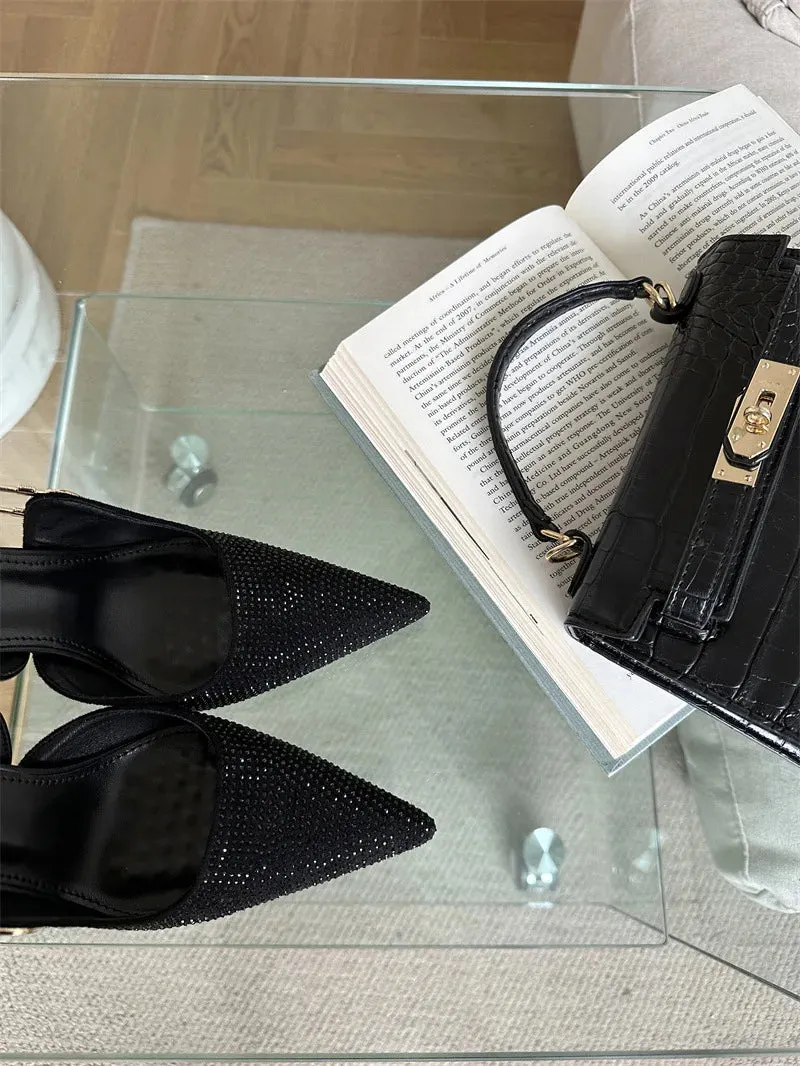 Rhinestone Buckle Pointed Toe Heels